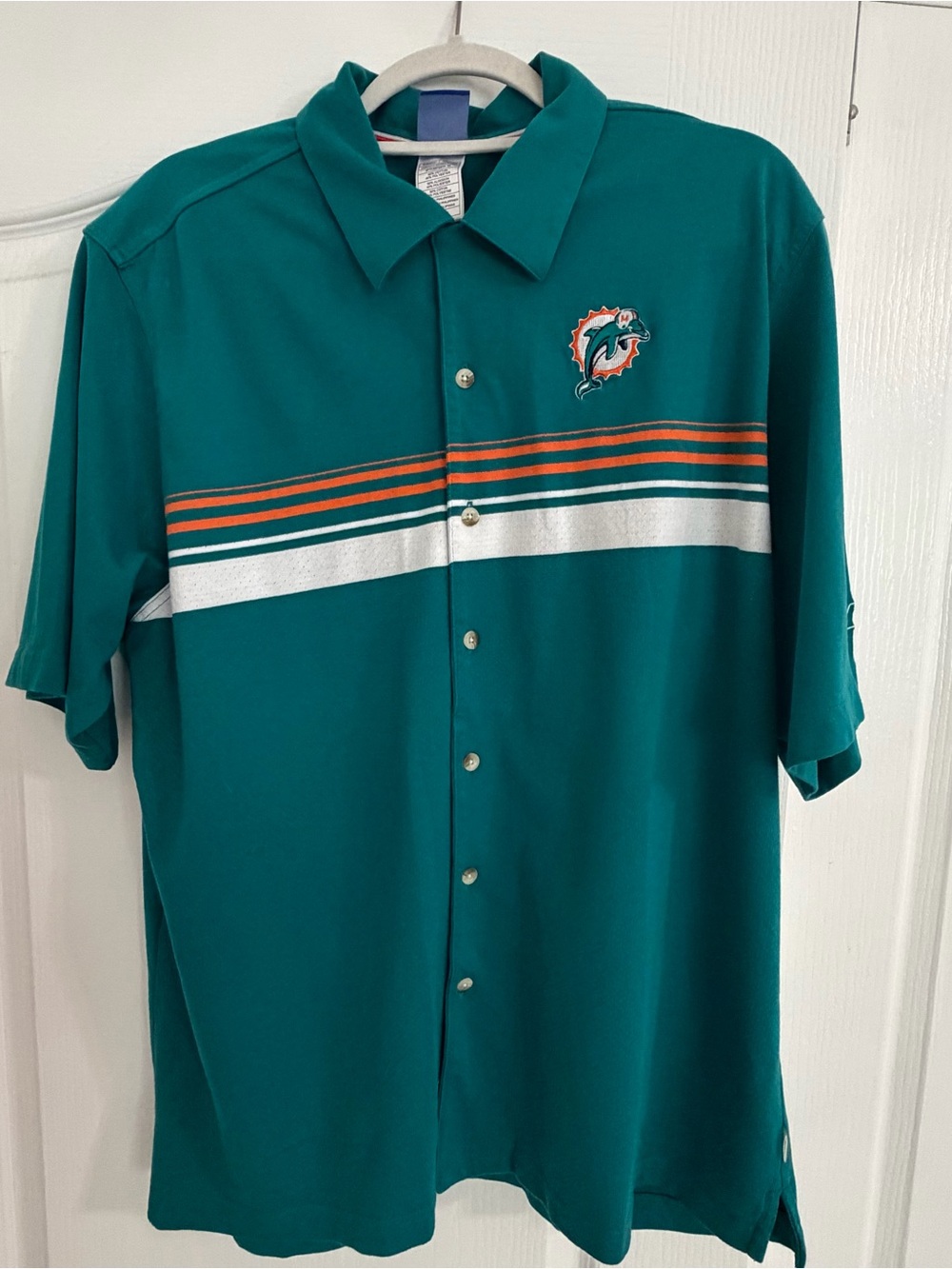 Miami Dolphins NFL Reebok Team Men’s Size  L Logo Button Up Dress Shirt